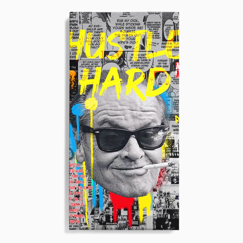 Tablou canvas cu tablou portret jack nicholson cu ochelari si tigara, fara rama, pe sasiu de lemn